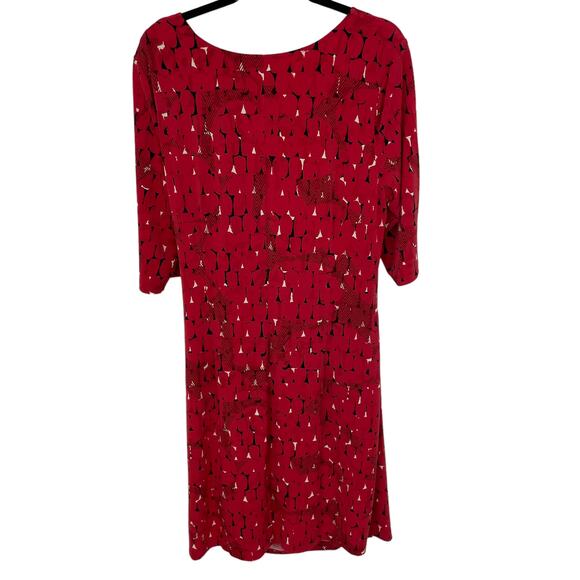 NIC + ZOE Red Multicolor Stony Path Draped Printed Elbow Sleeve Dress Womens XL - Picture 6 of 7